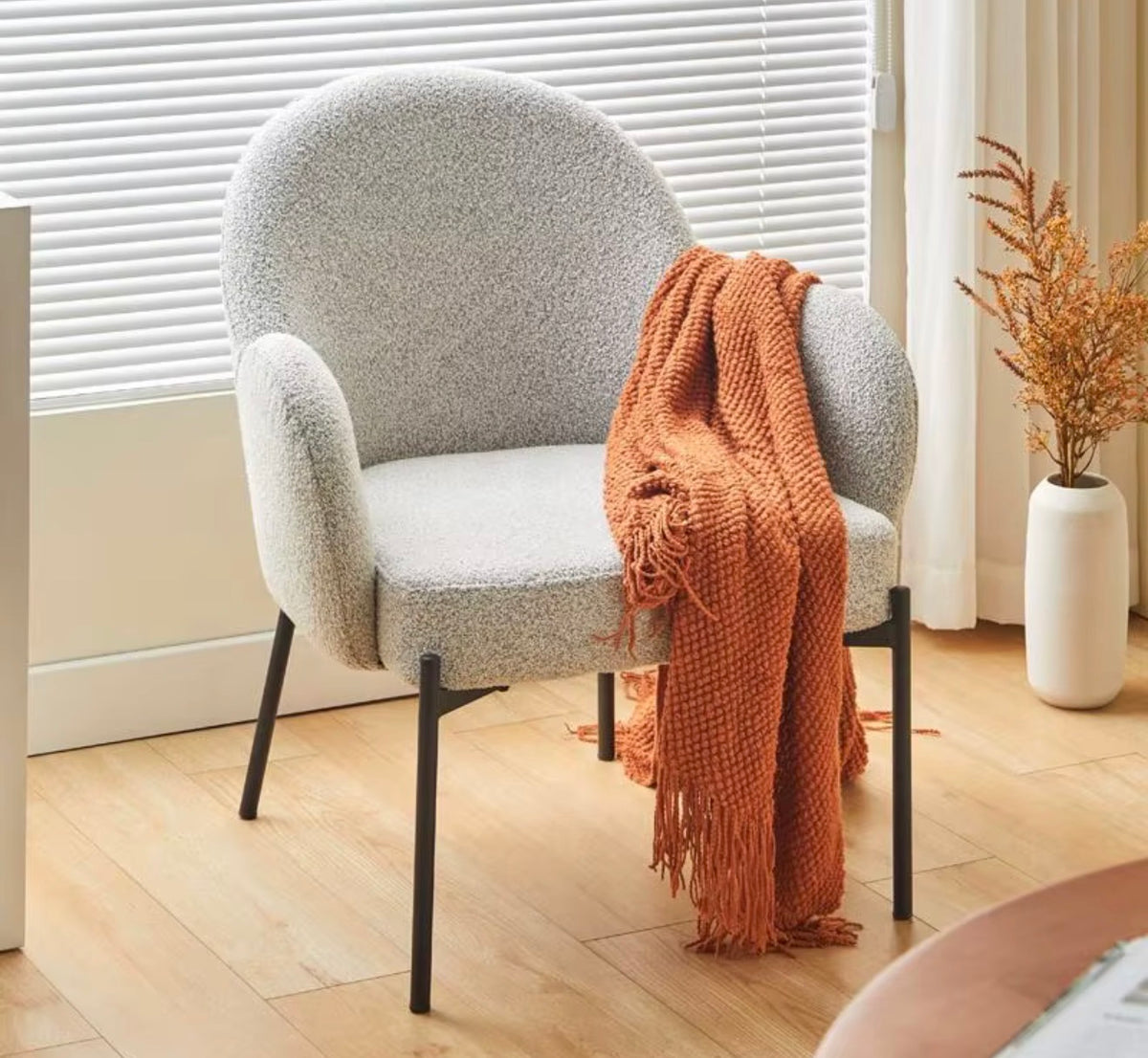 Luxe Light Grey Bouclé Accent Chair