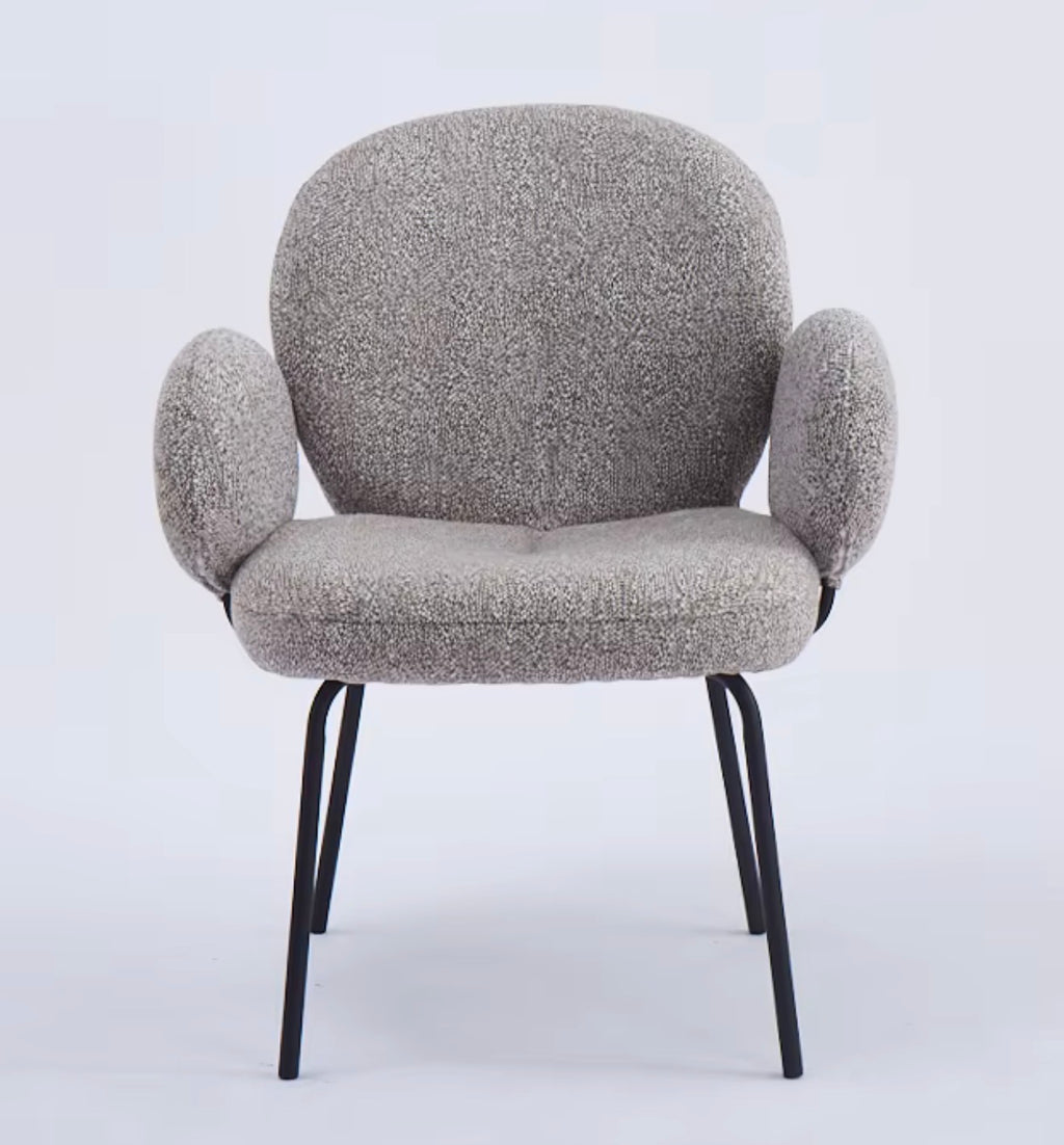 Luxe Light Grey Curved Bouclé Accent Chair
