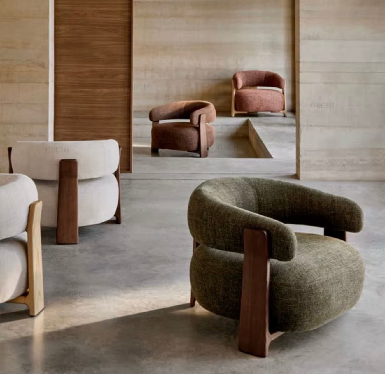 Sculptural Wooden Frame Lounge Chair