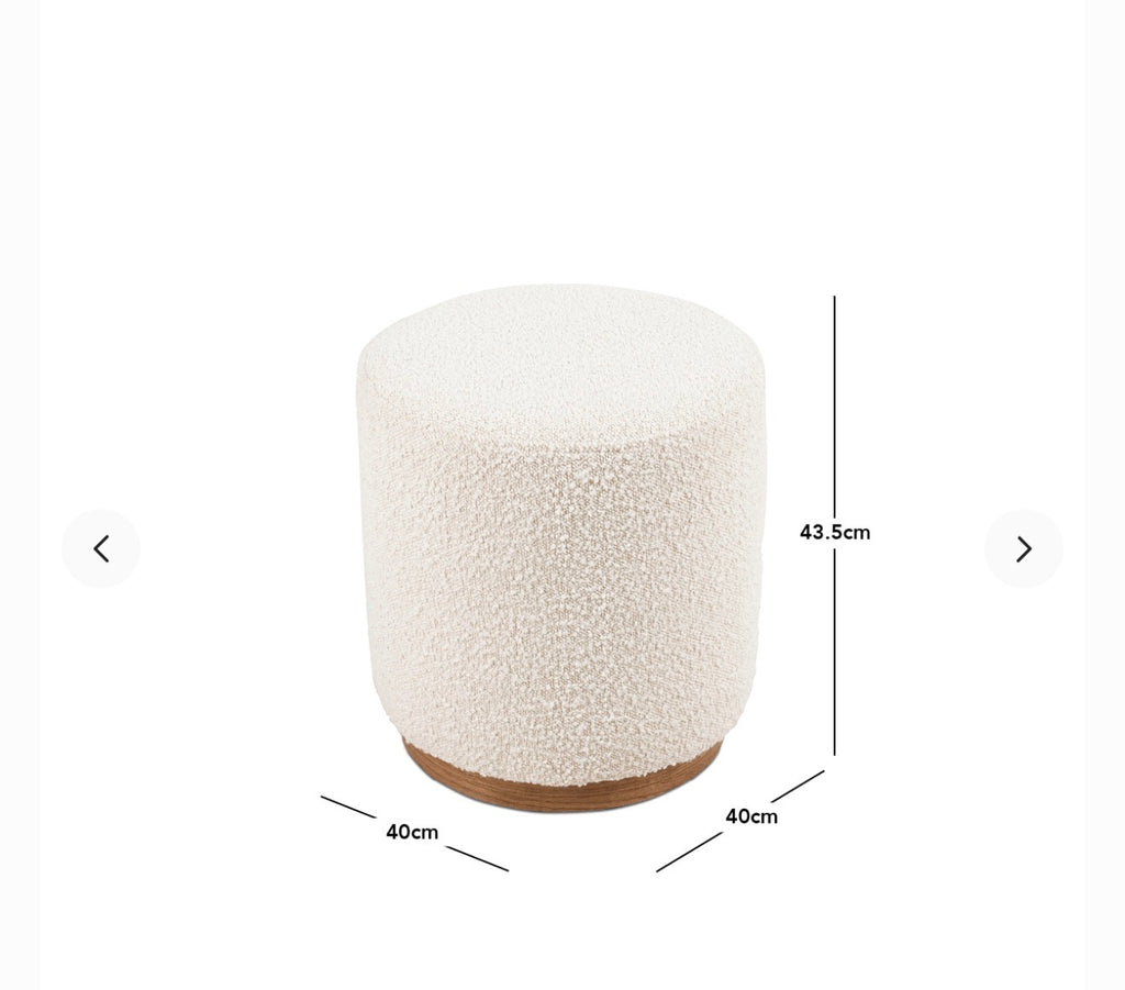 Luxury Bouclé Ottoman with Wooden Base