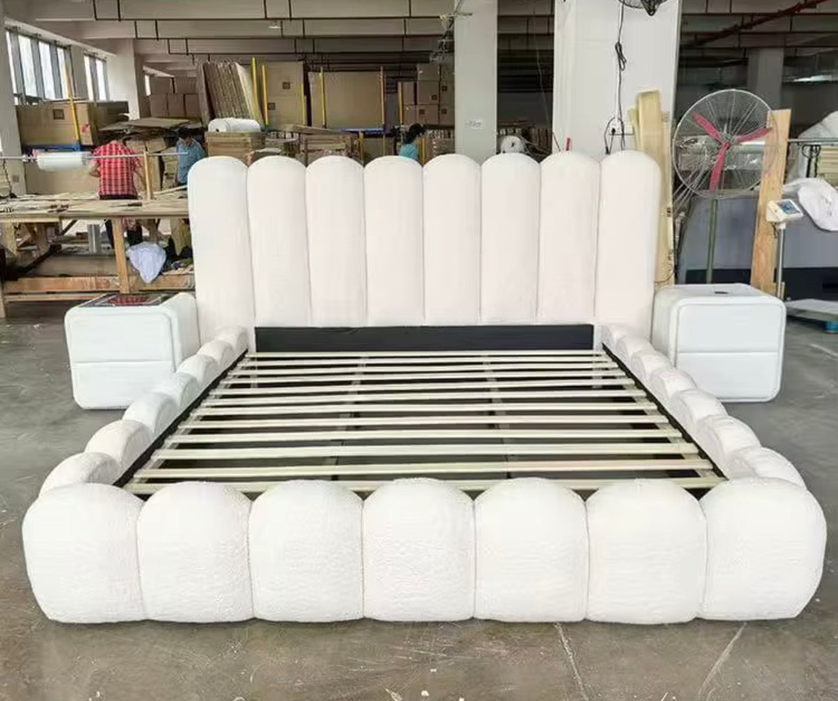 Luxe Scalloped Bouclé Bed Frame