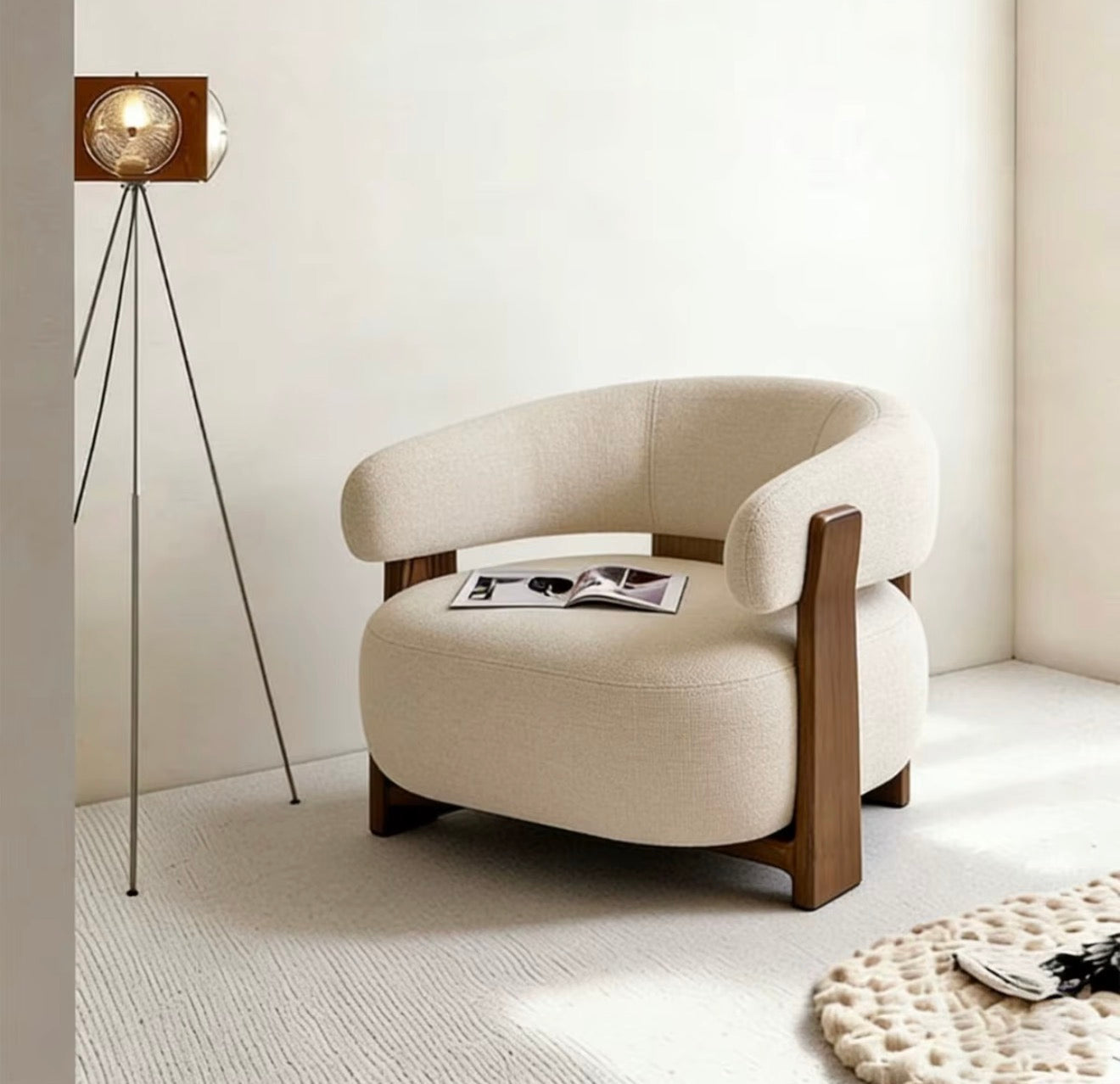 Sculptural Wooden Frame Lounge Chair