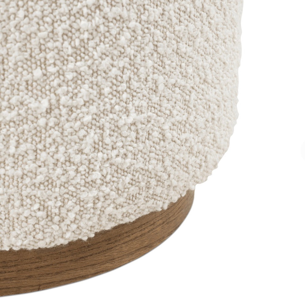 Luxury Bouclé Ottoman with Wooden Base