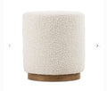 Luxury Bouclé Ottoman with Wooden Base