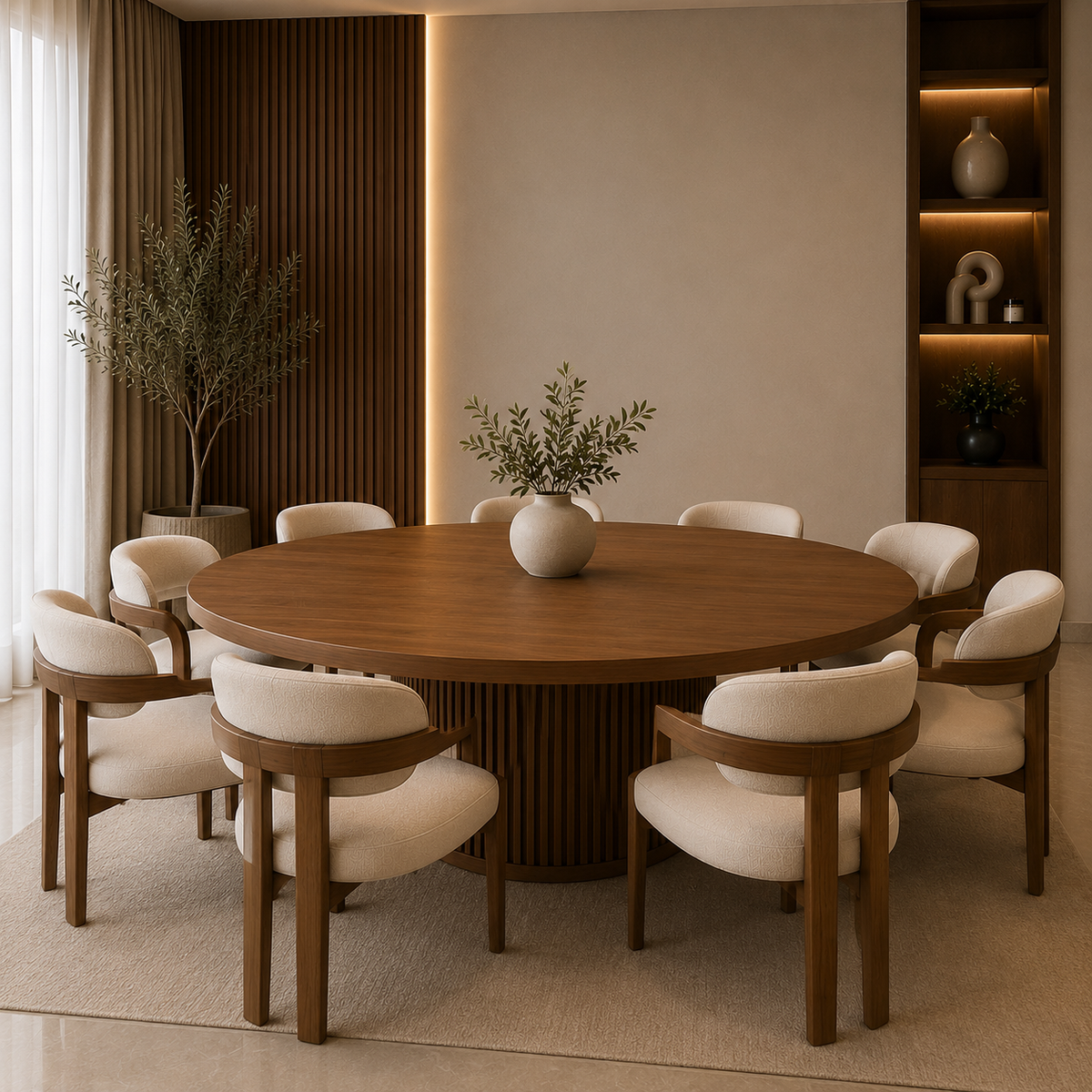 Round Wooden 8-Seater Dining Set